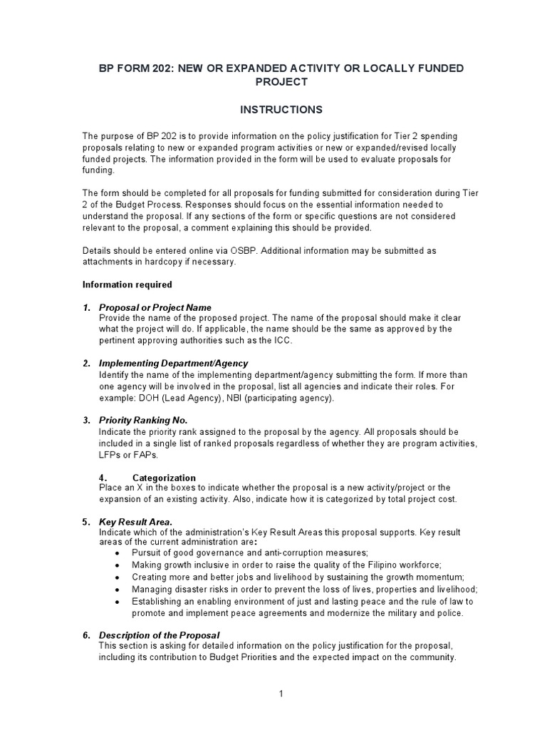 Revised BP Form 202 - Instructions  PDF  Good Governance  Evaluation