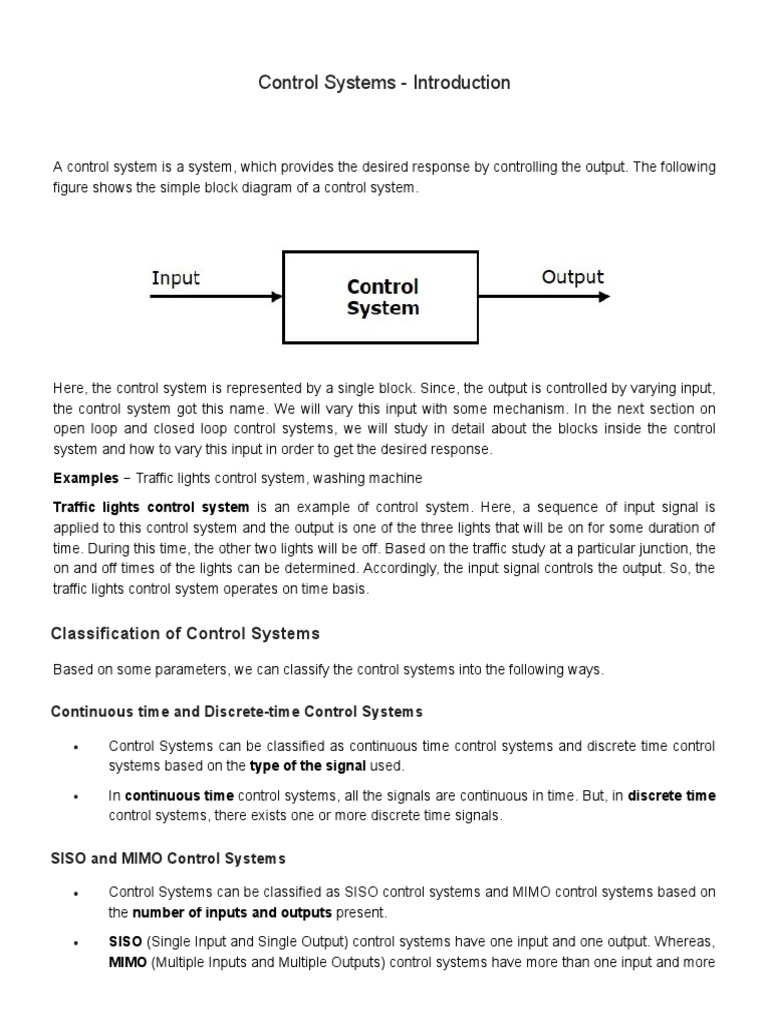 1 Control Systems Introduction To Control System PDF Control