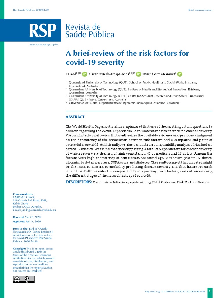 A Brief-Review of The Risk Factors For Covid-19 Severity | PDF | Risk ...