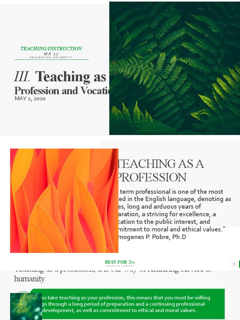 Report Teaching As Profession and Vocation | PDF | Teachers | Learning