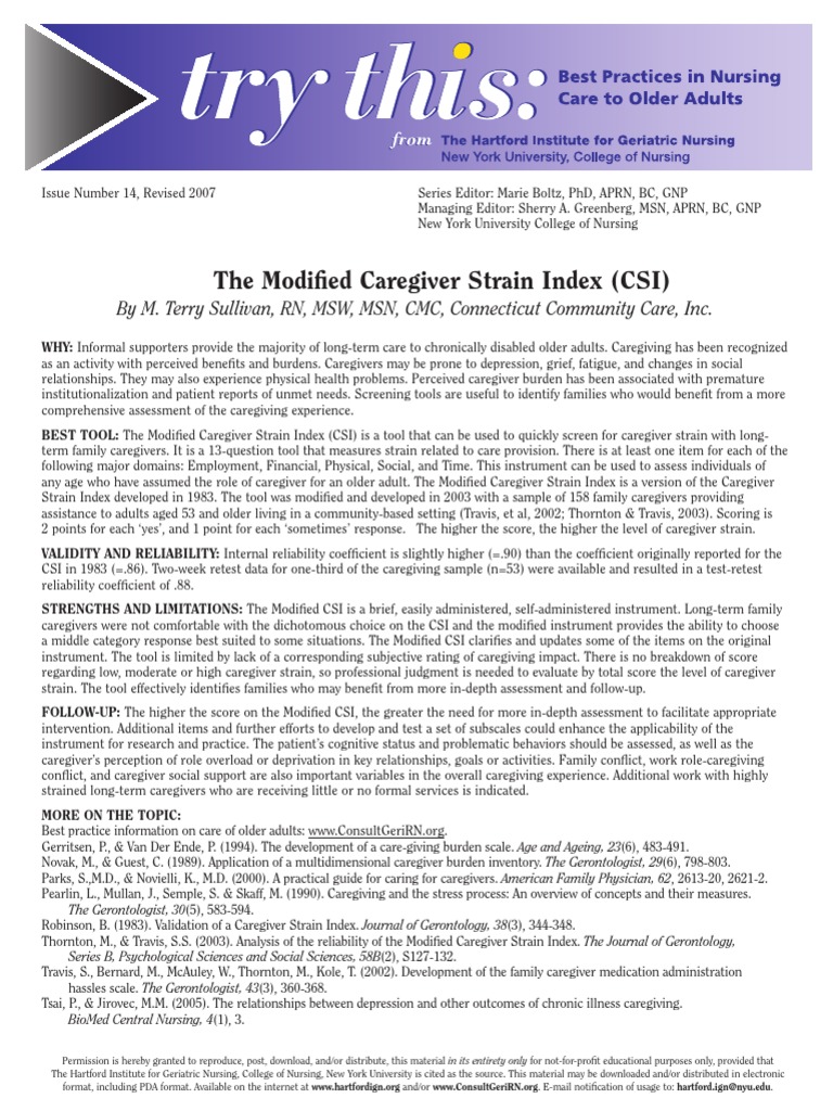 The Modified Caregiver Strain Index (CSI) | PDF | Caregiver | Validity