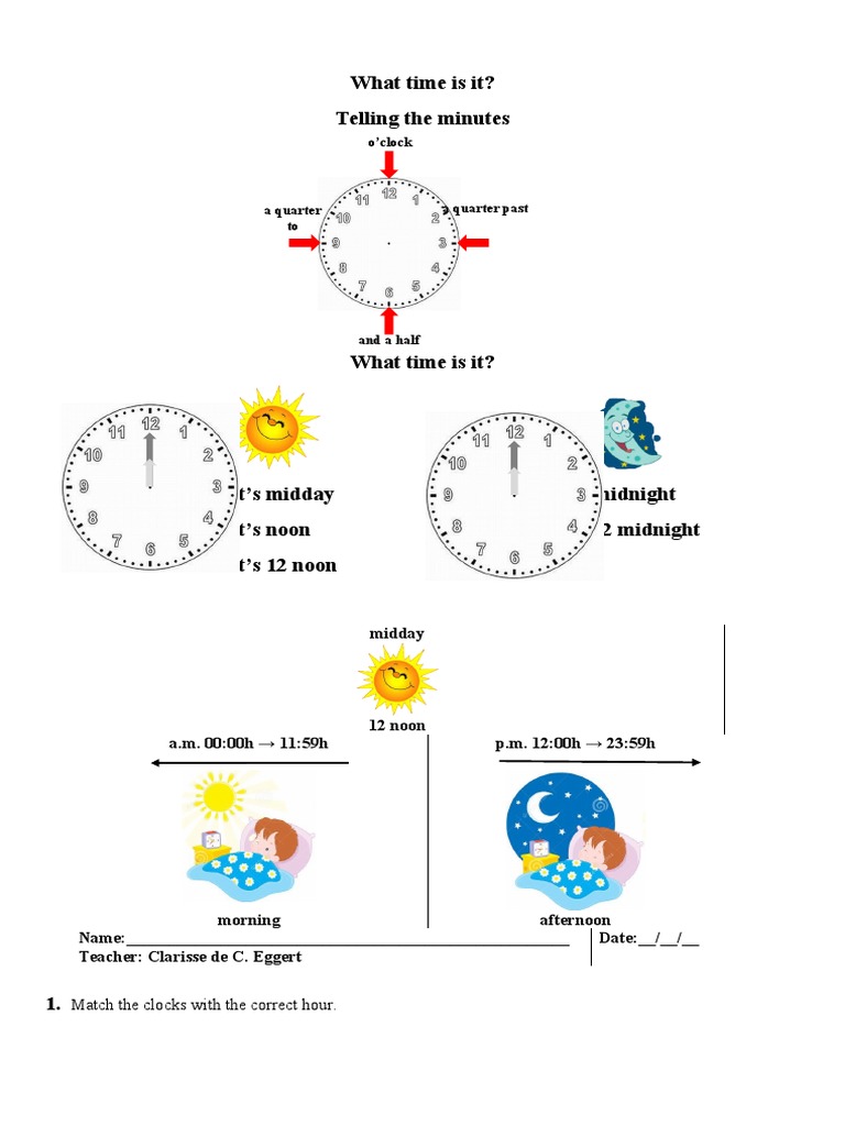 Time Telling and Clock Matching Worksheet | PDF | Astronomy | Nature