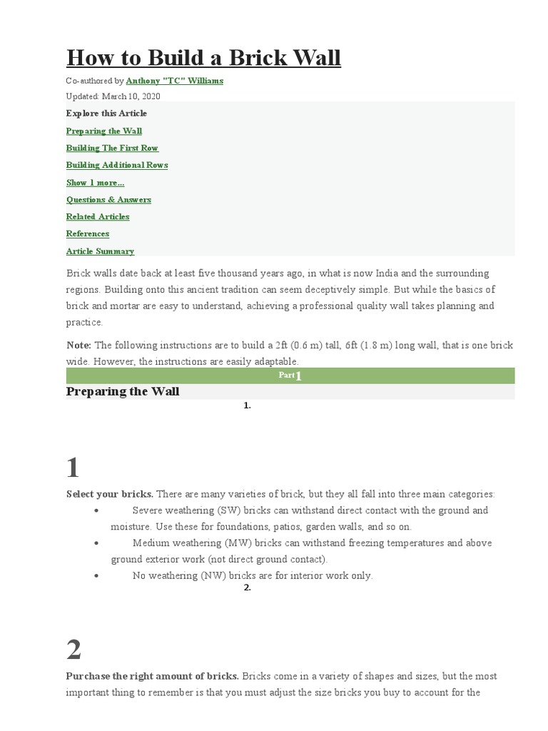 Step-by-Step Guide to Building a Brick Wall | PDF | Brick | Wall