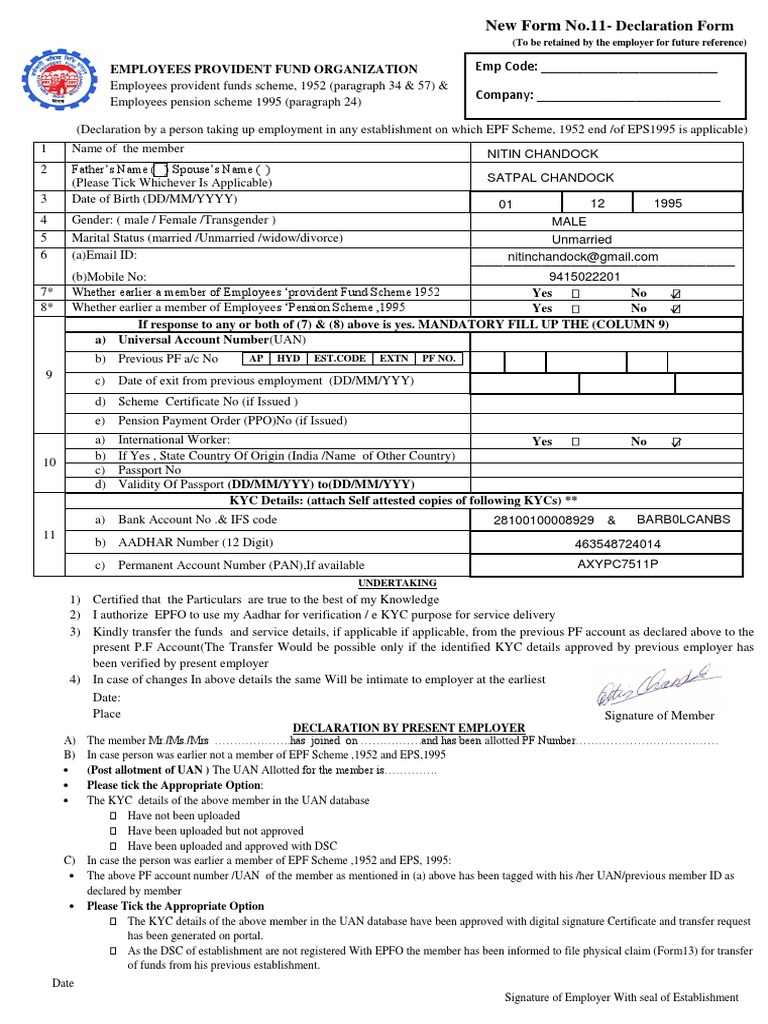 New Form 11 Declaration for EPF | PDF | Government | Business