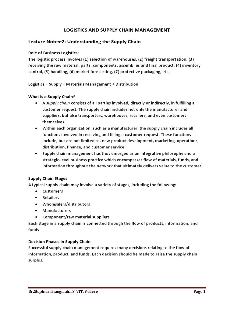 Logistics and Supply Chain Management Lecture Notes2 Understanding