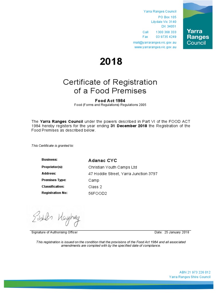 Registration Certificate Food | PDF