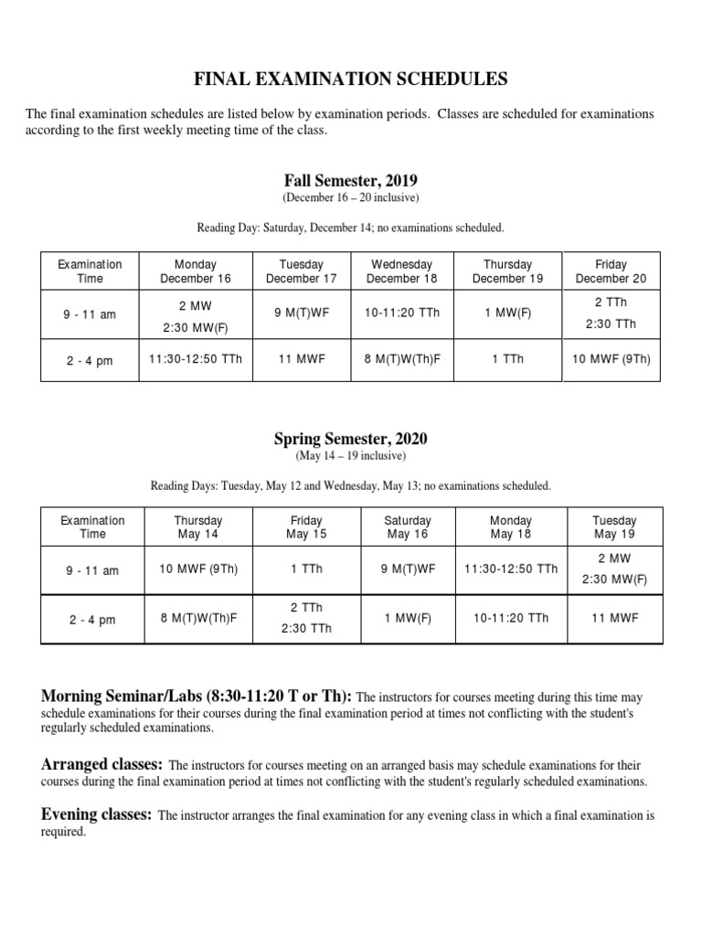 Final Exam Schedule For 2019-20 PDF | PDF | Final Examination ...