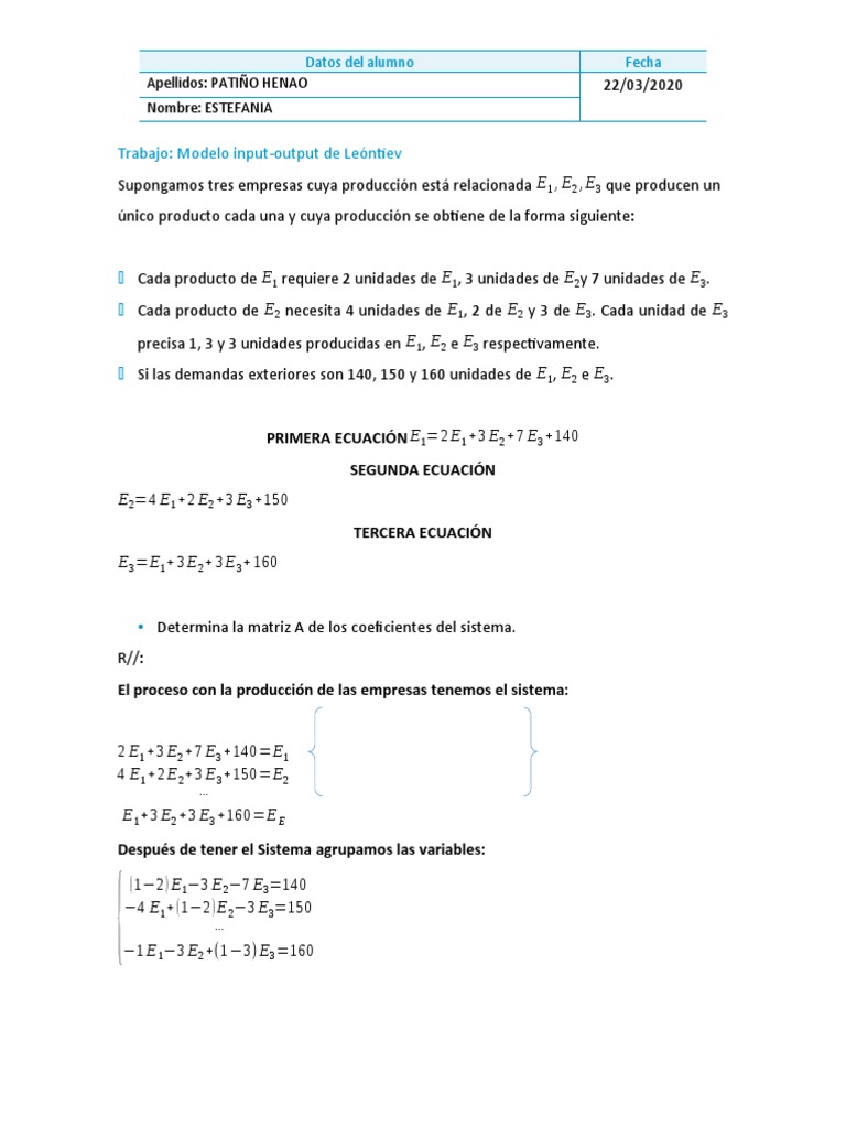 Modelo Input-Output de Leóntiev | PDF | Modelo de entrada-salida ...