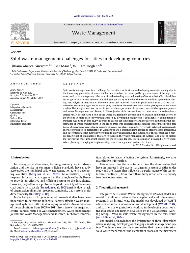 Solid Waste Management Challenges For Cities in Developing Countries ...