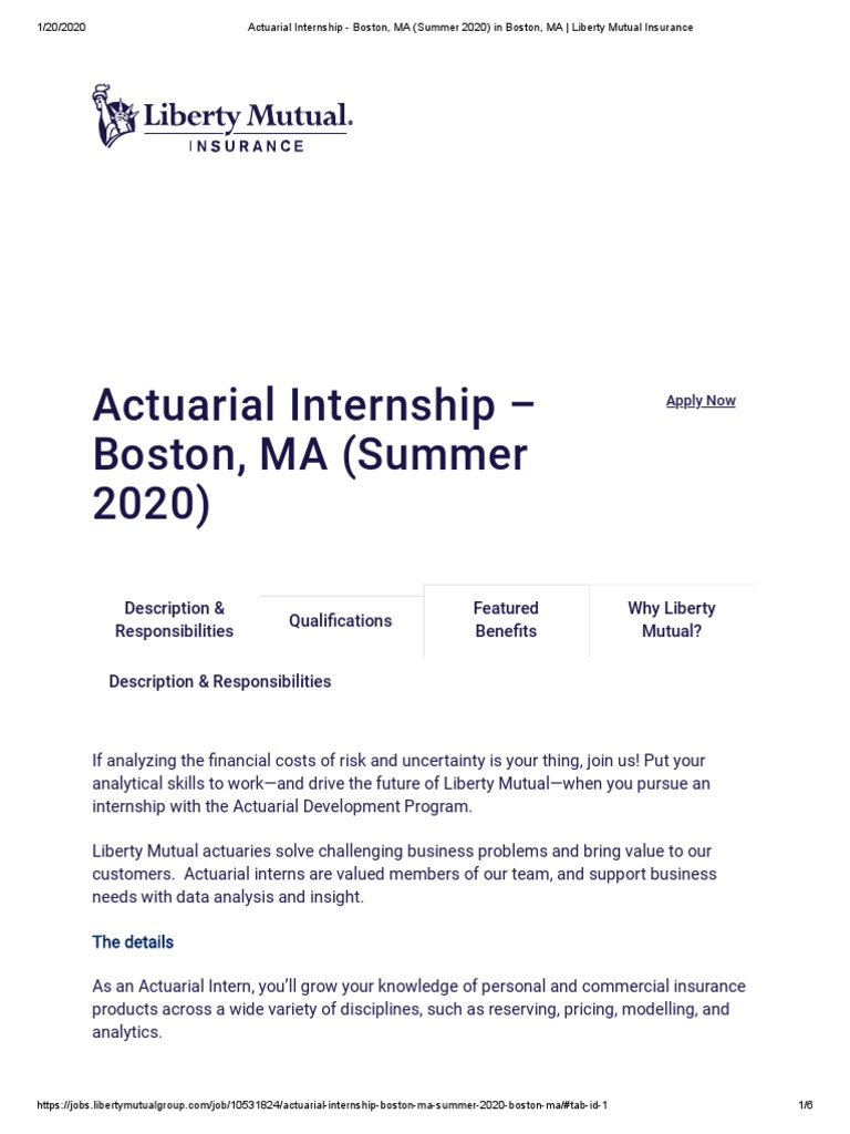 Actuarial Internship Boston, MA (Summer 2020) The Details PDF