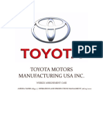 Toyota Motors Manufacturing Usa Inc.: Weekly Assignement Case