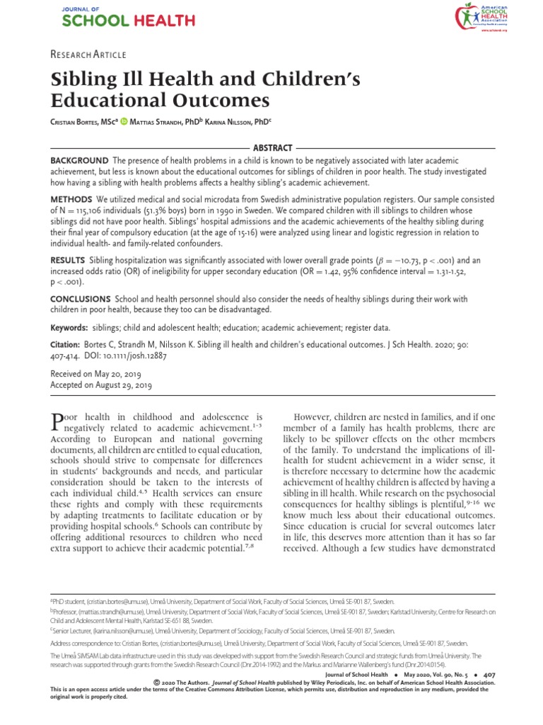 Sibling Ill Health and Children's Educational Outcomes | PDF | Sibling ...