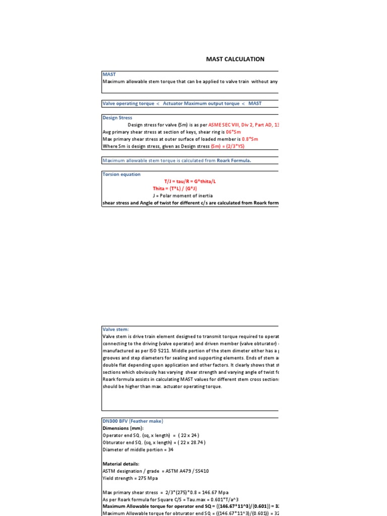 MAST Calculation PDF Stress (Mechanics) Valve