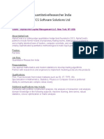 Quantitativeresearcher India Fcs Software Solutions LTD: Client:-Alphacrest Capital Management LLC, New York, Ny Usa