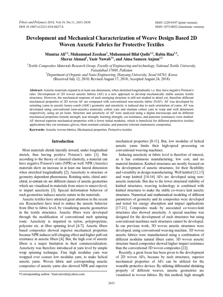 Mechanical Characterization of Auxetic and NonAuxetic 2D Woven Fabrics