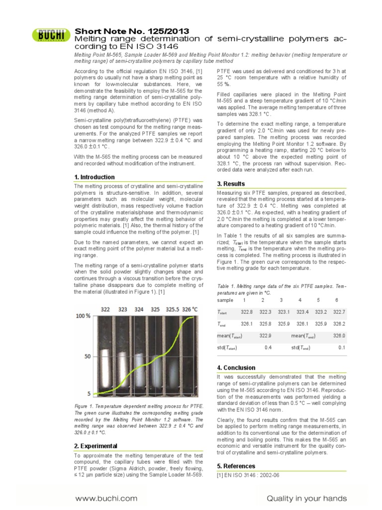 Short Note PTFE Nach EN ISO 3146 | PDF | Melting Point | Melting