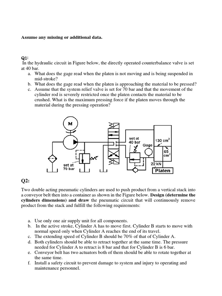 Hydraulic Questions PDF Mechanical Engineering Manufactured Goods