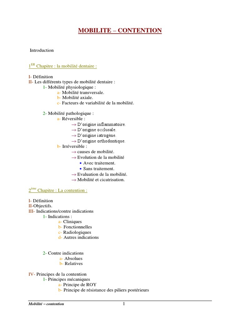 Mobilité et contention dentaire | PDF | Orthodontie | Dentiers