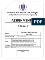 UTHM Civil Engineering Contract Estimation Assignment