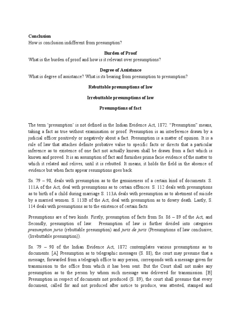 Conclusion: Presumption Juria (Rebuttable Presumption) and Juris de ...