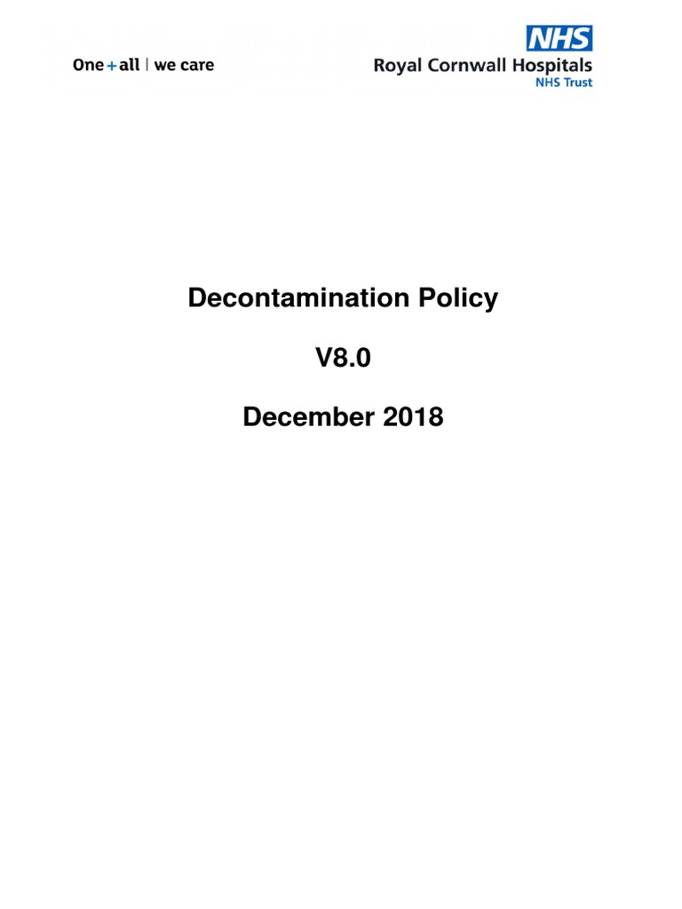 Decontamination Policy V8.0 December 2018 | PDF | Medical Device ...