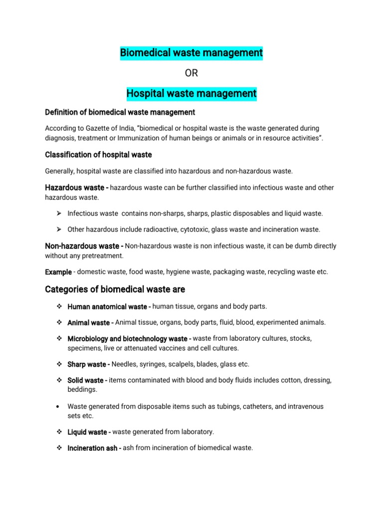Biomedical Waste Management OR Hospital Waste Management | PDF | Waste