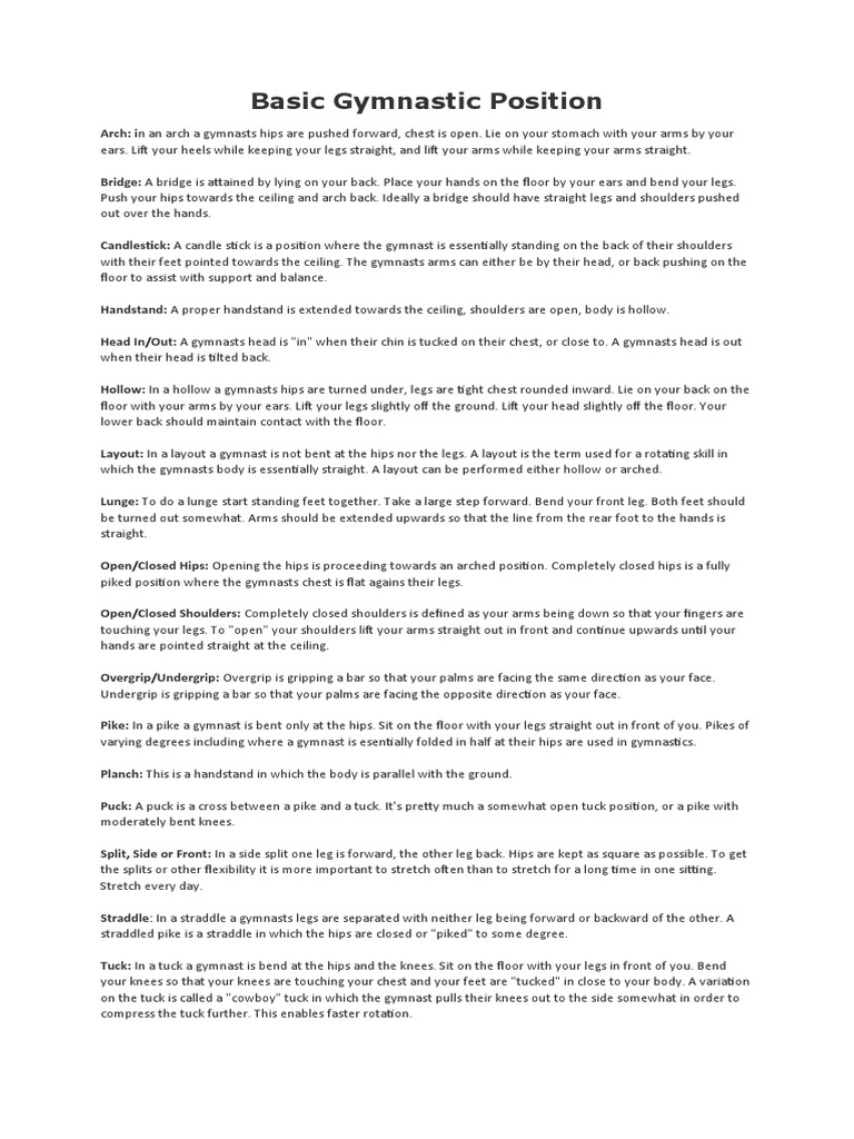 Basic Gymnastic Position PDF Hand Gymnastics