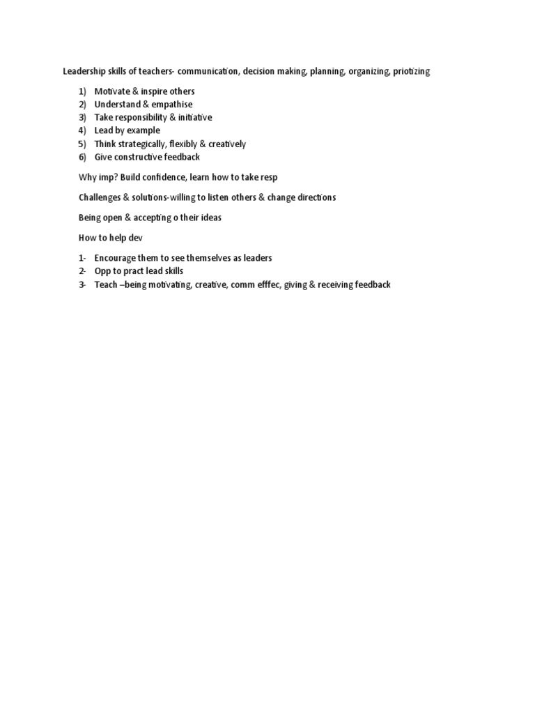Leadership Skills of Teachers | PDF | Career & Growth