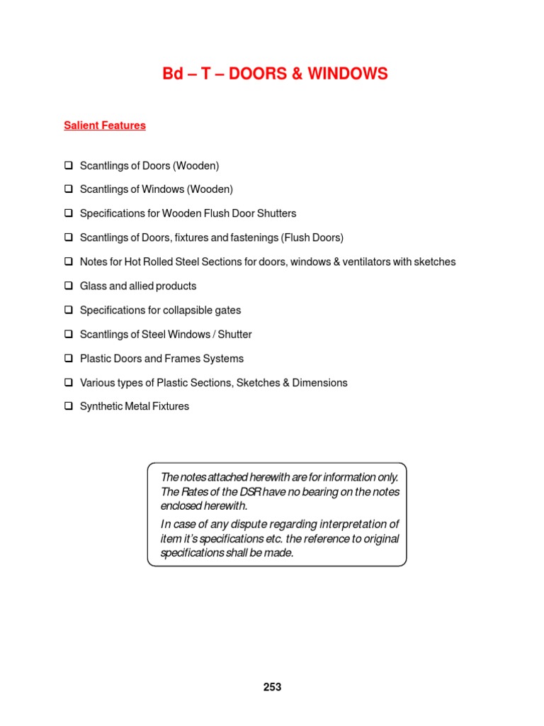 Doors & Windows Specifications | PDF | Window | Door