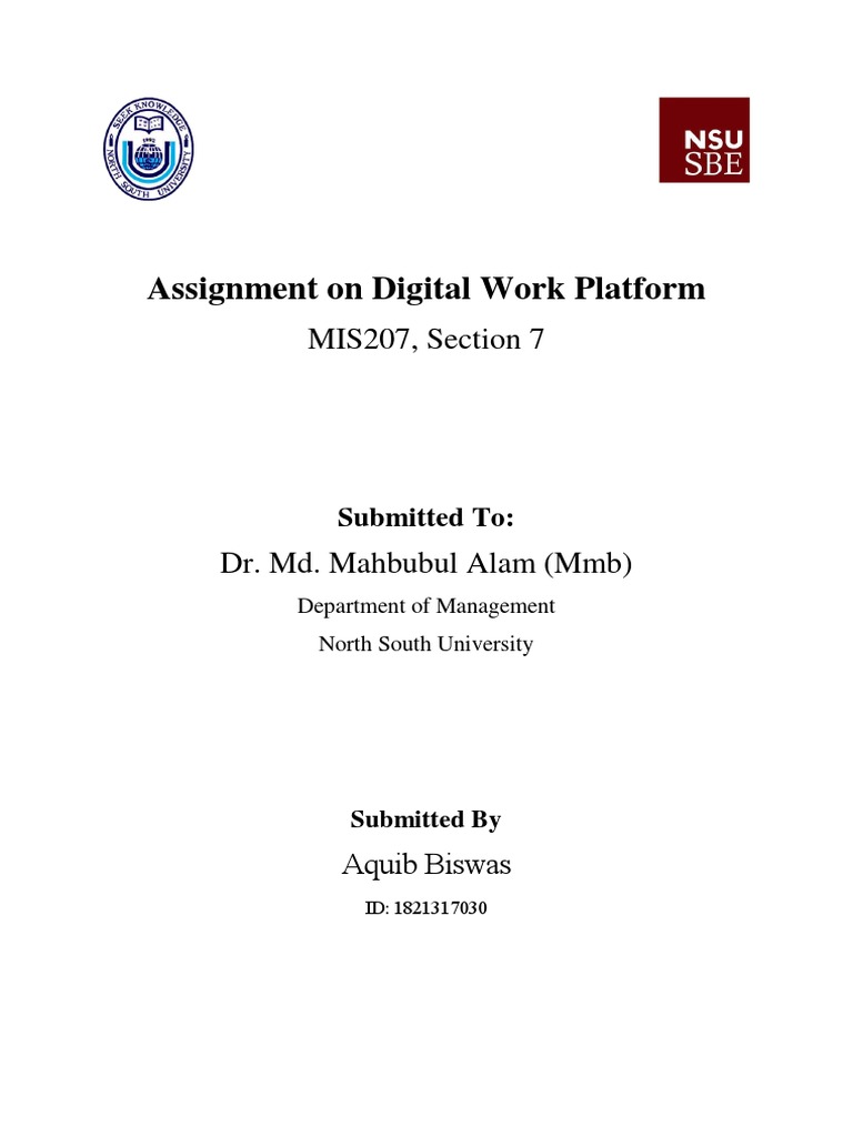 Assignment On Digital Work Platform PDF | PDF | Employment | Internet
