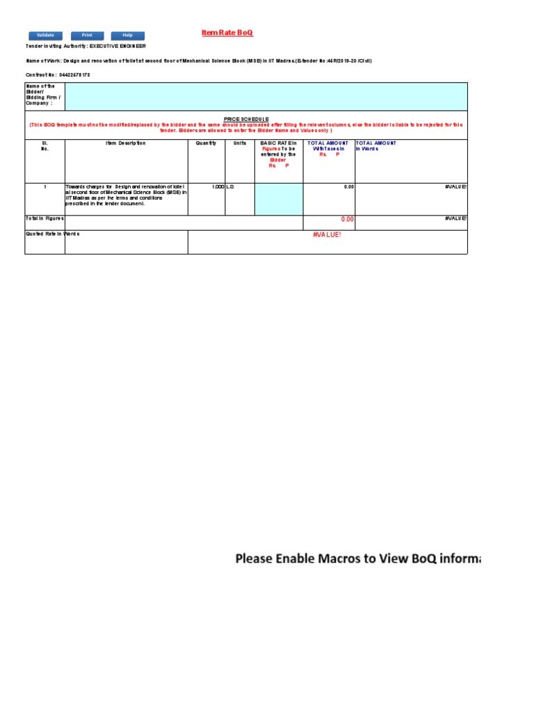Item Rate Boq: Validate Print Help | PDF | Technology & Engineering