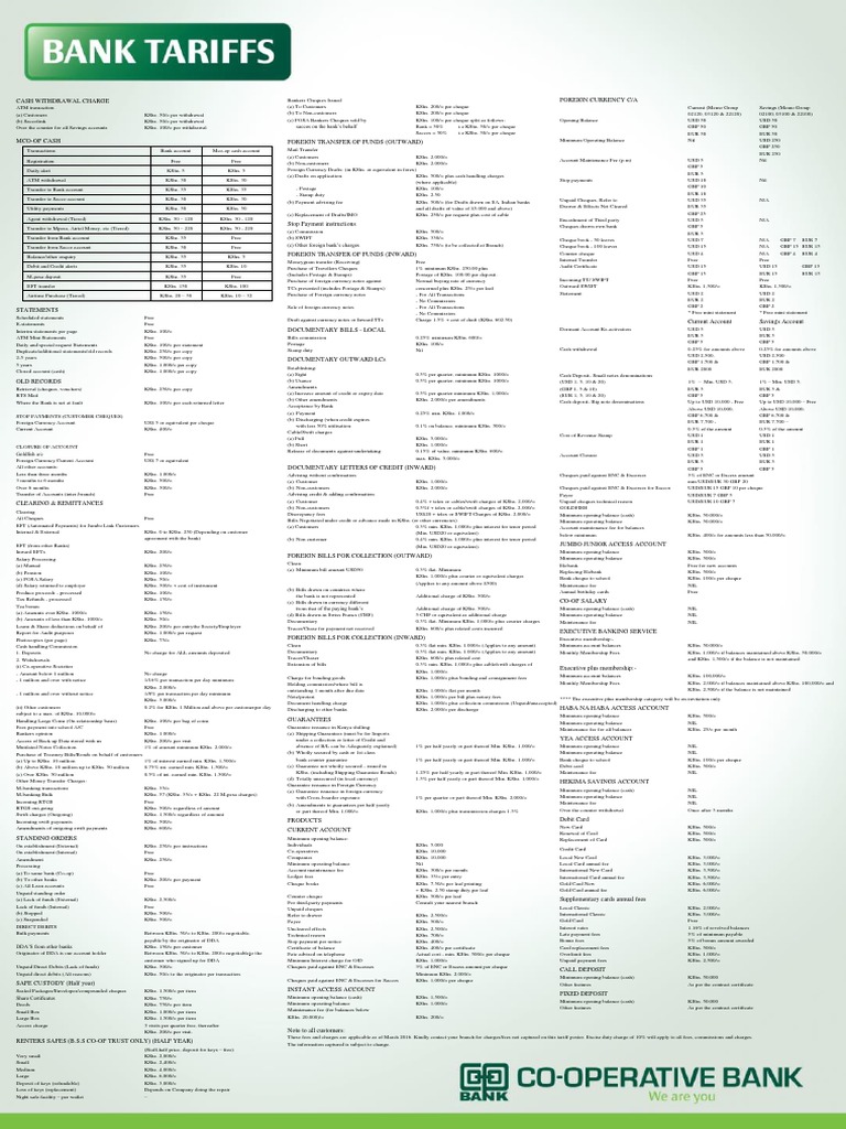 Coop Bank Kenya TariffGuide PDF Cheque Payments