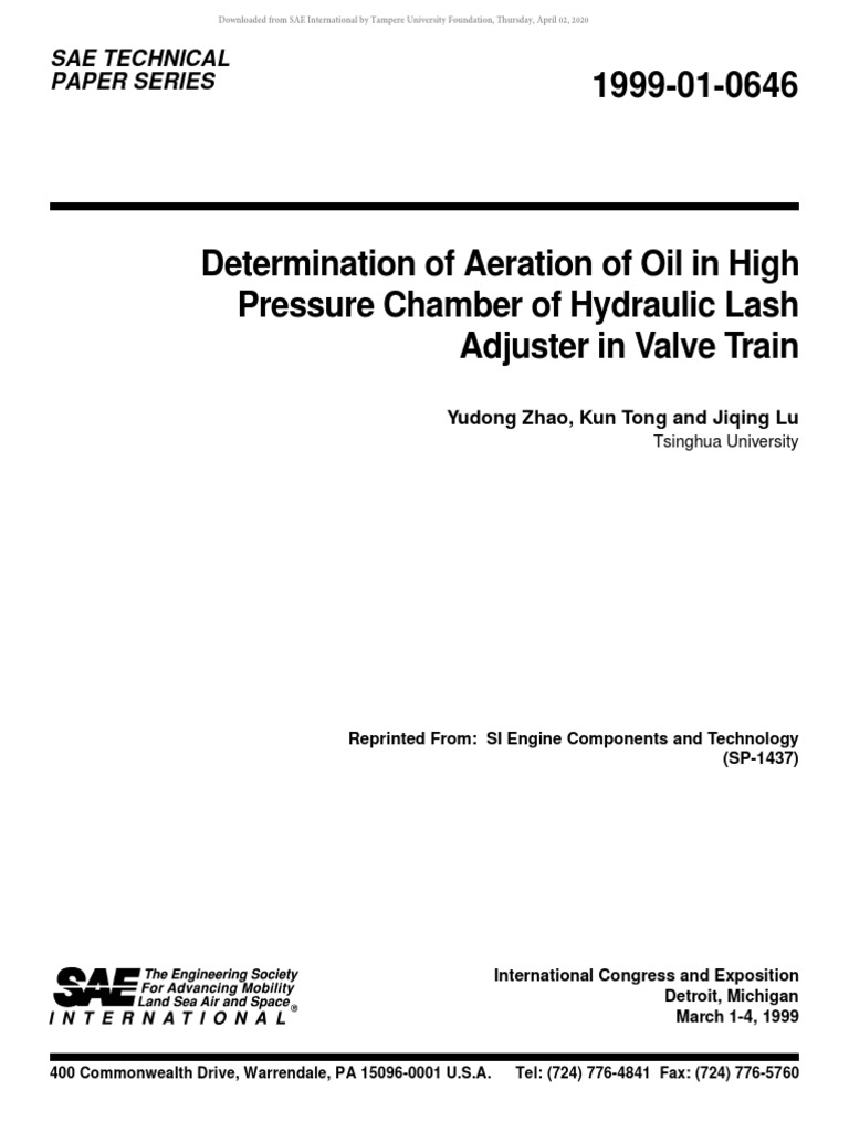 Determination of Aeration of Oil in High PDF Viscosity Valve