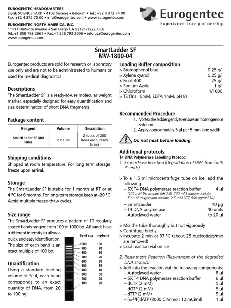 Smartladder SF Mw-1800-04: Loading Buffer Composition | PDF | Adenosine ...