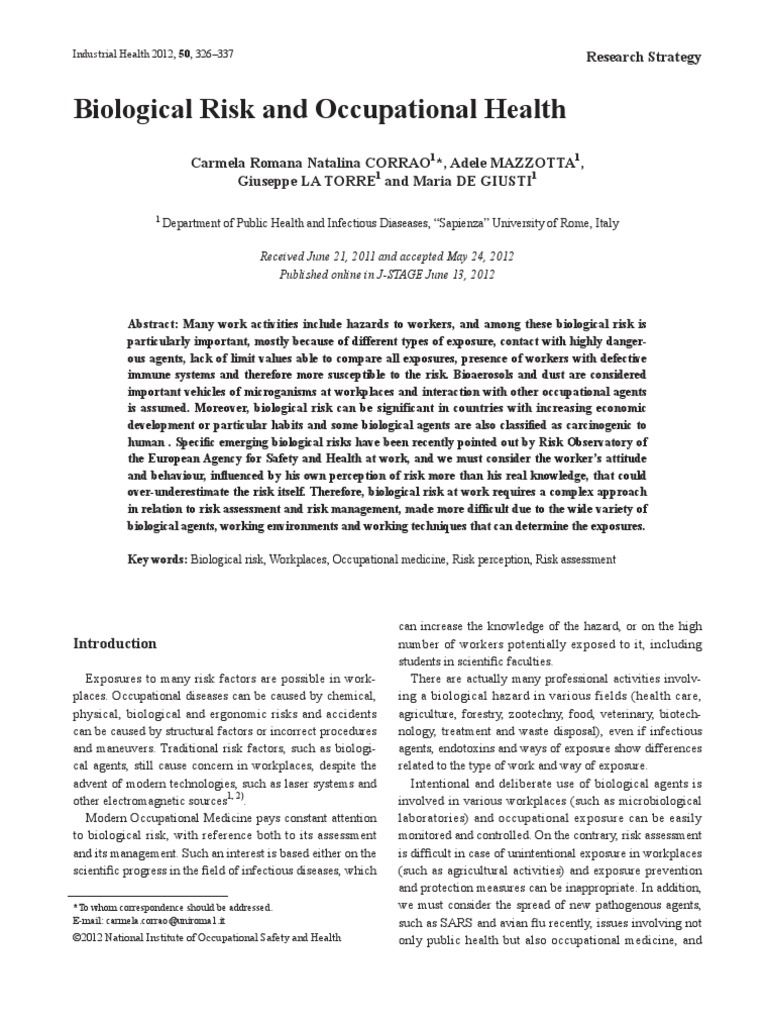 Biological Risk and Occupational Health | PDF | Occupational Safety And ...