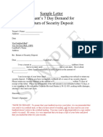 Sample Letter Tenant's 7 Day Demand For Return of Security Deposit