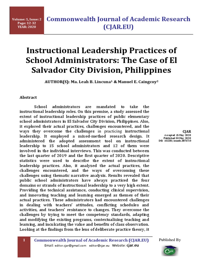 1.2 2020 2 Instructional Leadership Practices of School Administrators ...