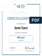 HTML Level 1 Qualification Certificate Aaron Vance
