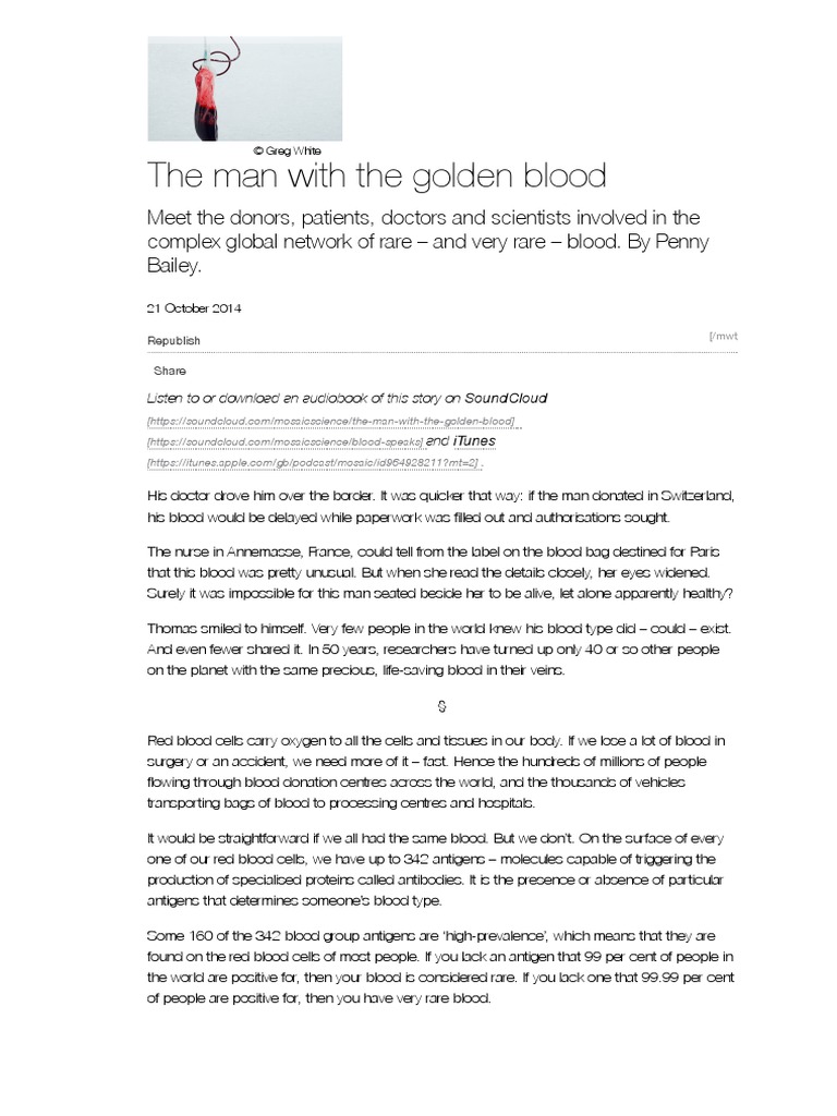 The Man With The Golden Blood - Mosaic | PDF | Blood Type | Blood Donation