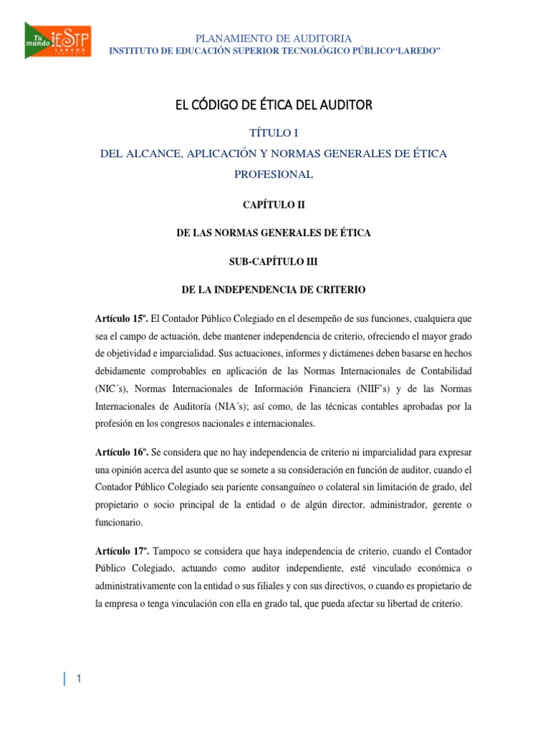 El Codigo de Etica Del Auditor Normas Generales | PDF | Contador ...