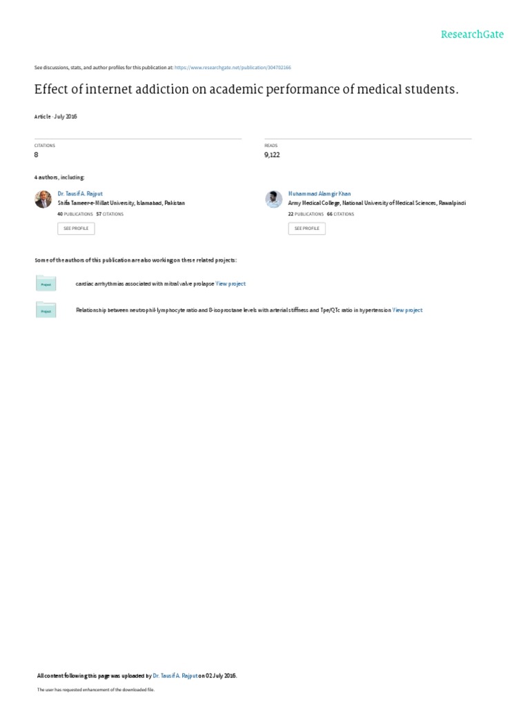 Effect of Internet Addiction On Academic Performance Ofmedical | PDF ...