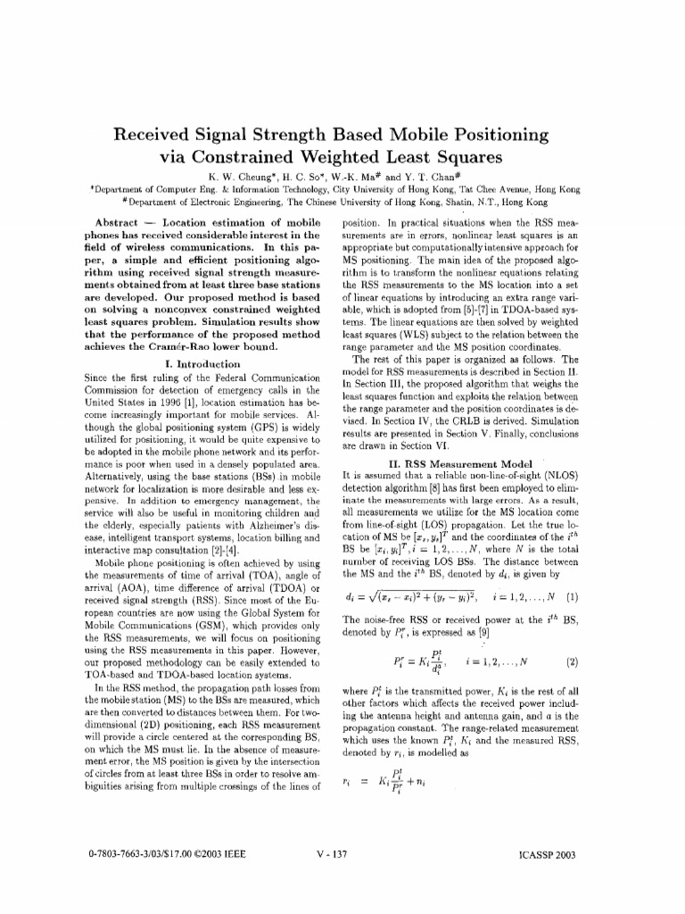 RSS-Based Mobile Positioning Algorithm | PDF | Applied Mathematics ...