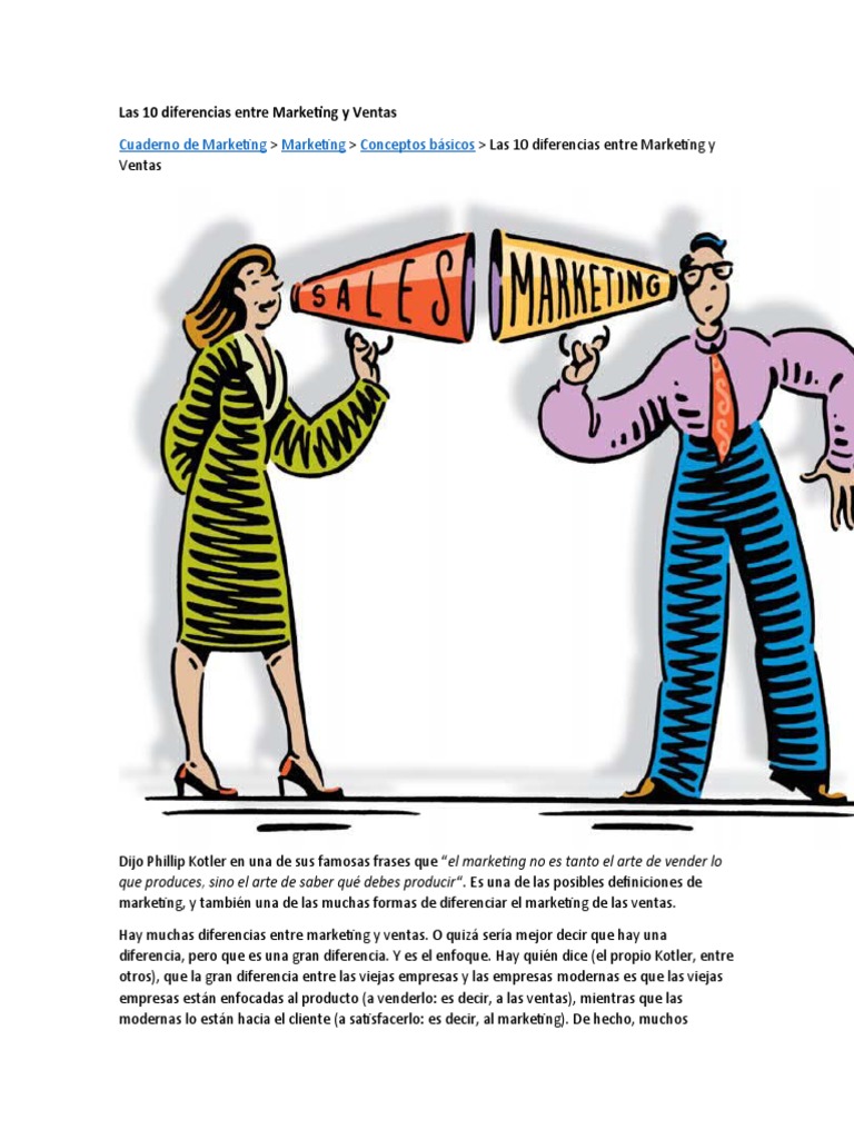 Las 10 Diferencias Entre Marketing Y Ventas Pdf Marketing Economias