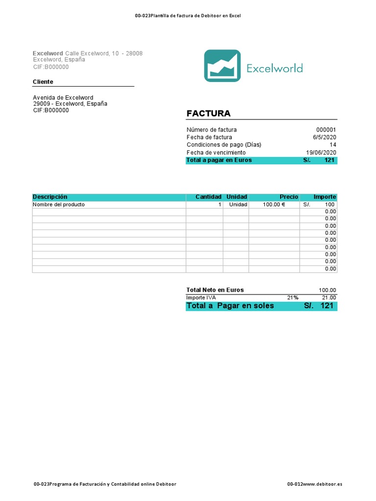 Excel Modelo De Factura Plantilla Factura en Excel | PDF | Factura | Documentos empresariales