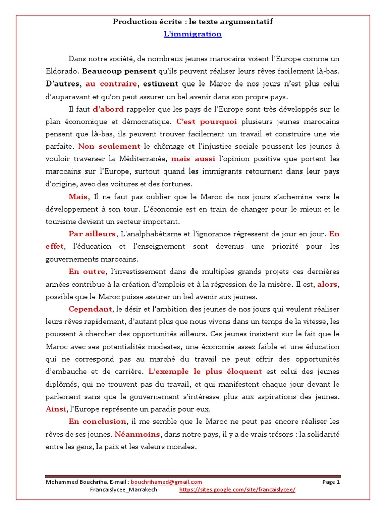 Pdf Telecharger Texte Argumentatif Pour L Immigration Gratuit Pdf Pdfprof Com