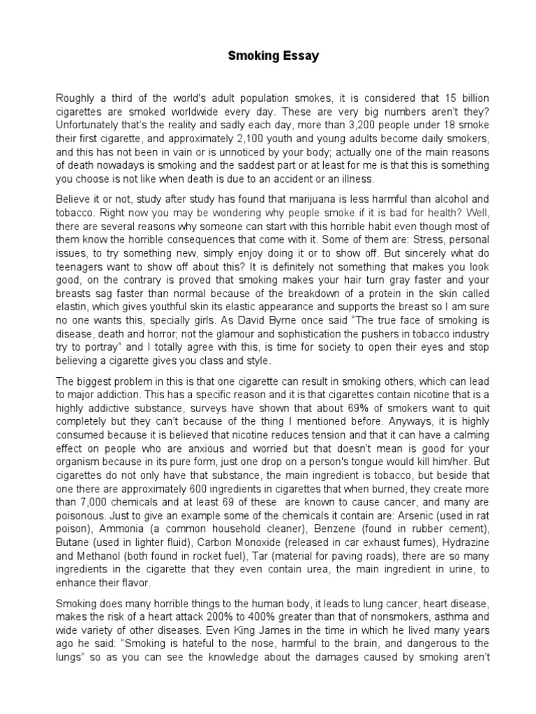 Smoking Essay Ow You May Be Wondering Why People Smoke If It Is Bad For Health? Well PDF