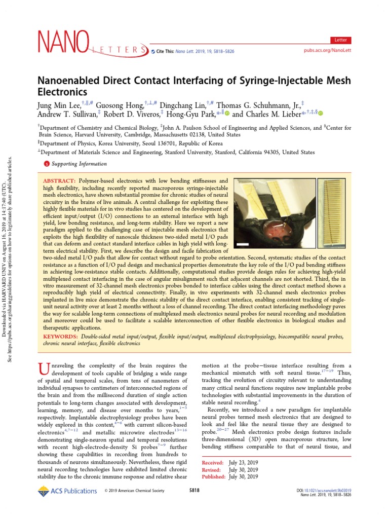 Nanoenabled Direct Contact Interfacing of Syringe Injectable Mesh ...