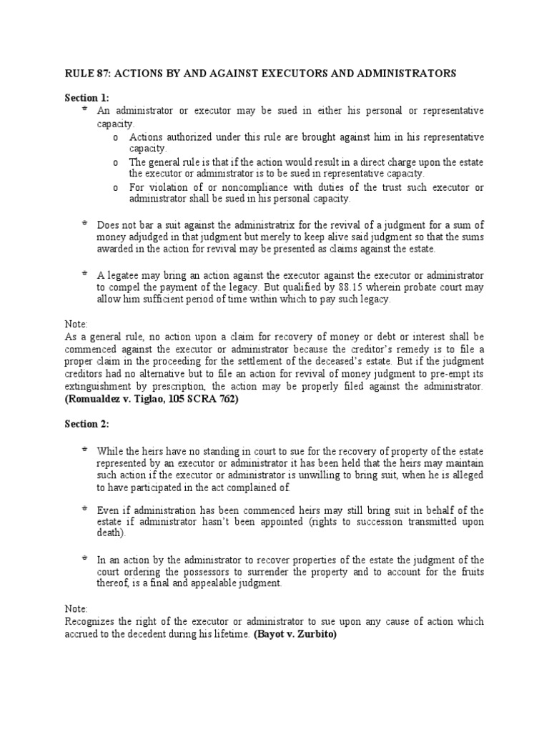 Executors and Administrators: Rule 87 Overview | PDF | Legal Guardian ...