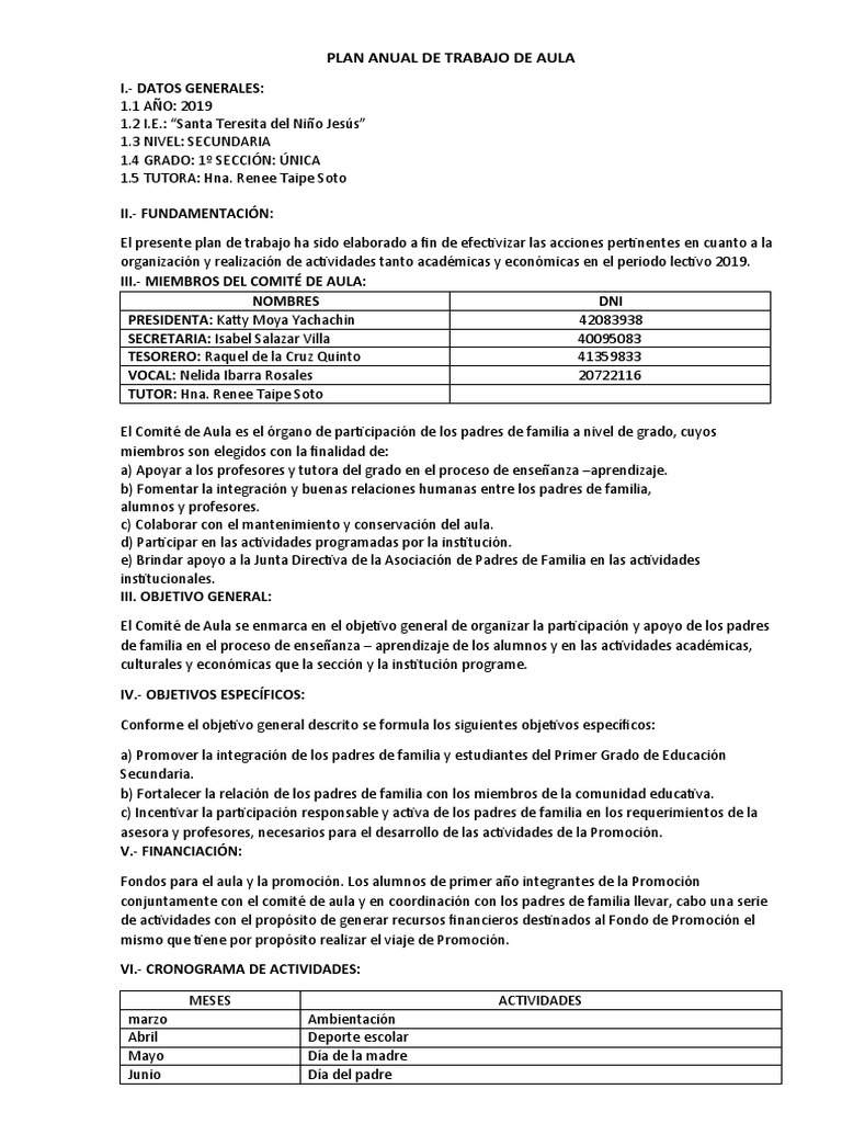 Plan Anual de Trabajo de Aula | PDF | Salón de clases | Escuelas