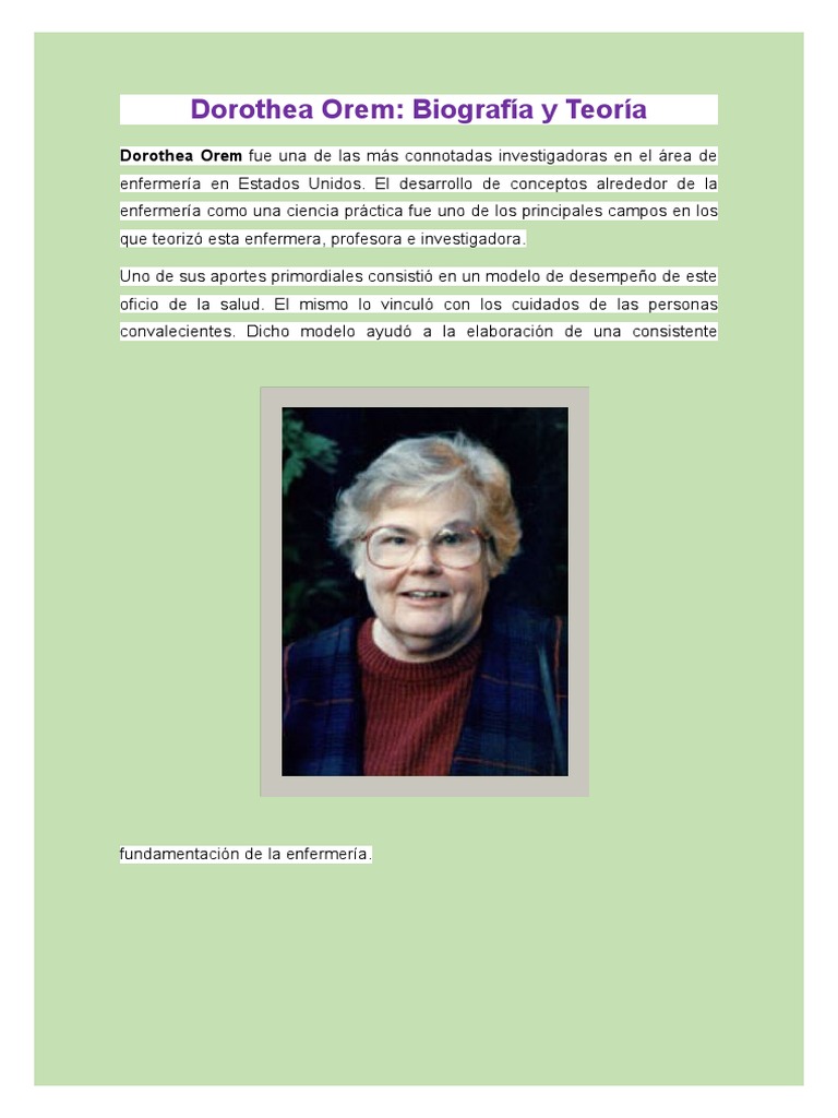 Dorothea Orem BIOGRAFIA | PDF | Enfermería | Bienestar